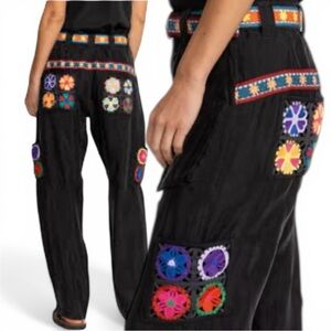 Biya Johnny Was Pintora Crochet flowy pants granny square accents small relaxed